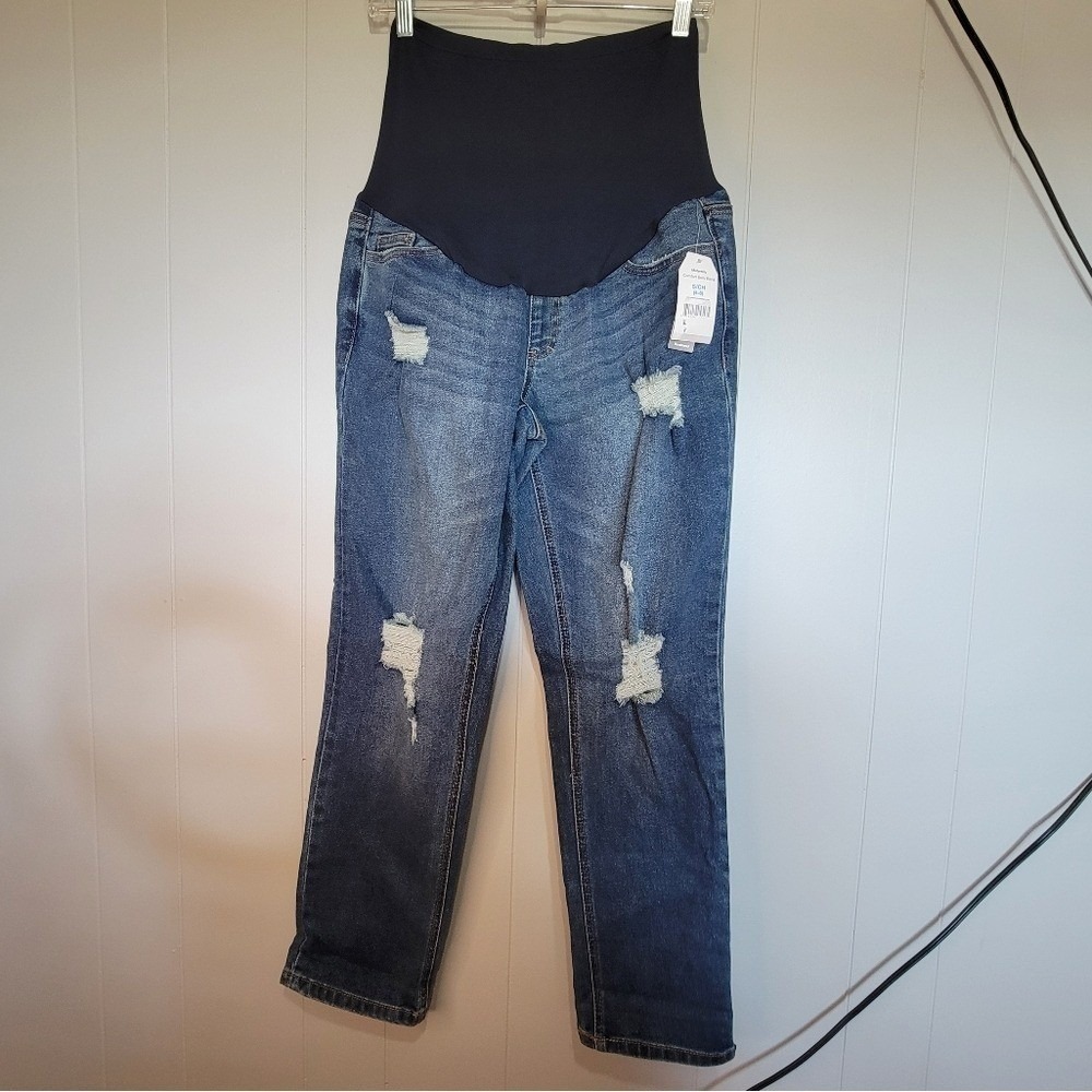 Time and Tru Maternity Boyfriend Jeans Distressed Blue Medium Wash Size S 4-6